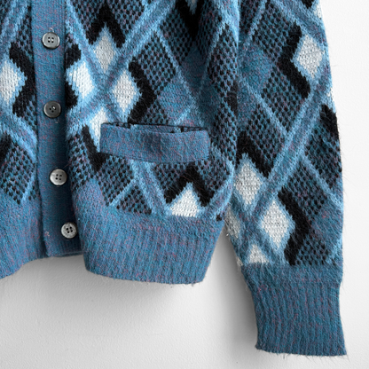 1960s Blue Argyle Acrylic Knit Cardigan
