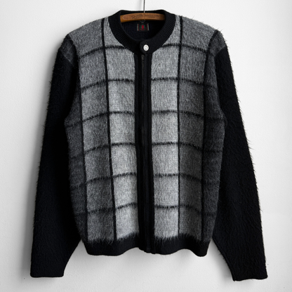 1960s Black & Grey Check Zip Up Cardigan