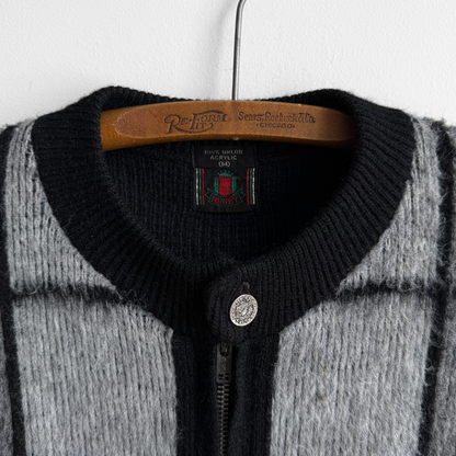 1960s Black & Grey Check Zip Up Cardigan