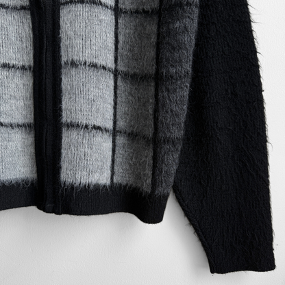 1960s Black & Grey Check Zip Up Cardigan