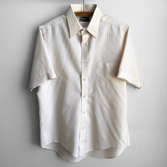 1970s Beige Striped Print Dress Shirt