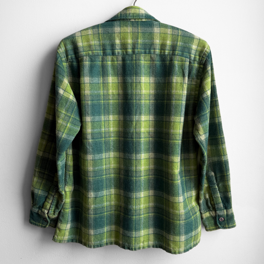 1960s Green Wool Plaid Flannel Shirt