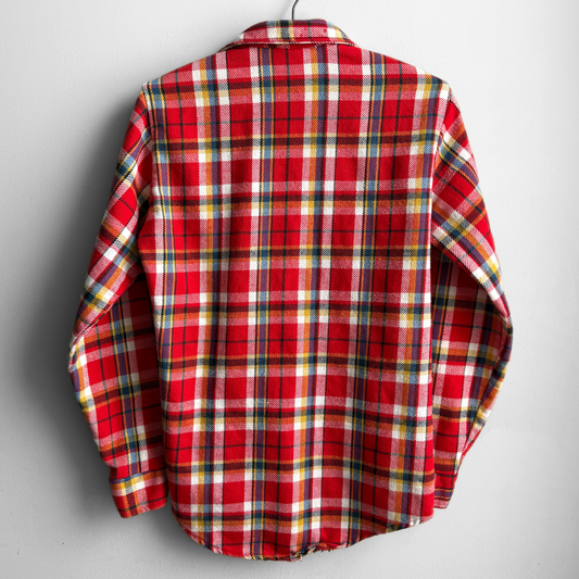 1970s Red Woven Cotton Plaid Flannel Shirt