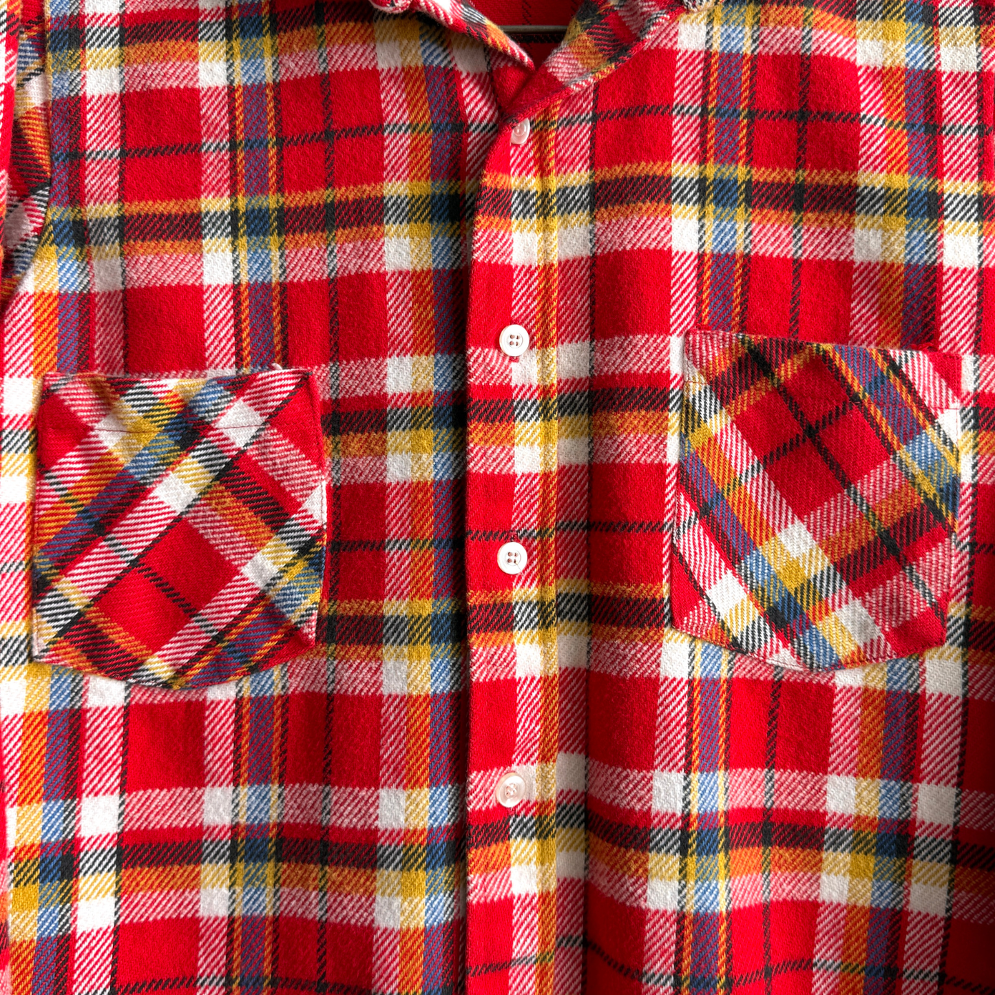 1970s Red Woven Cotton Plaid Flannel Shirt