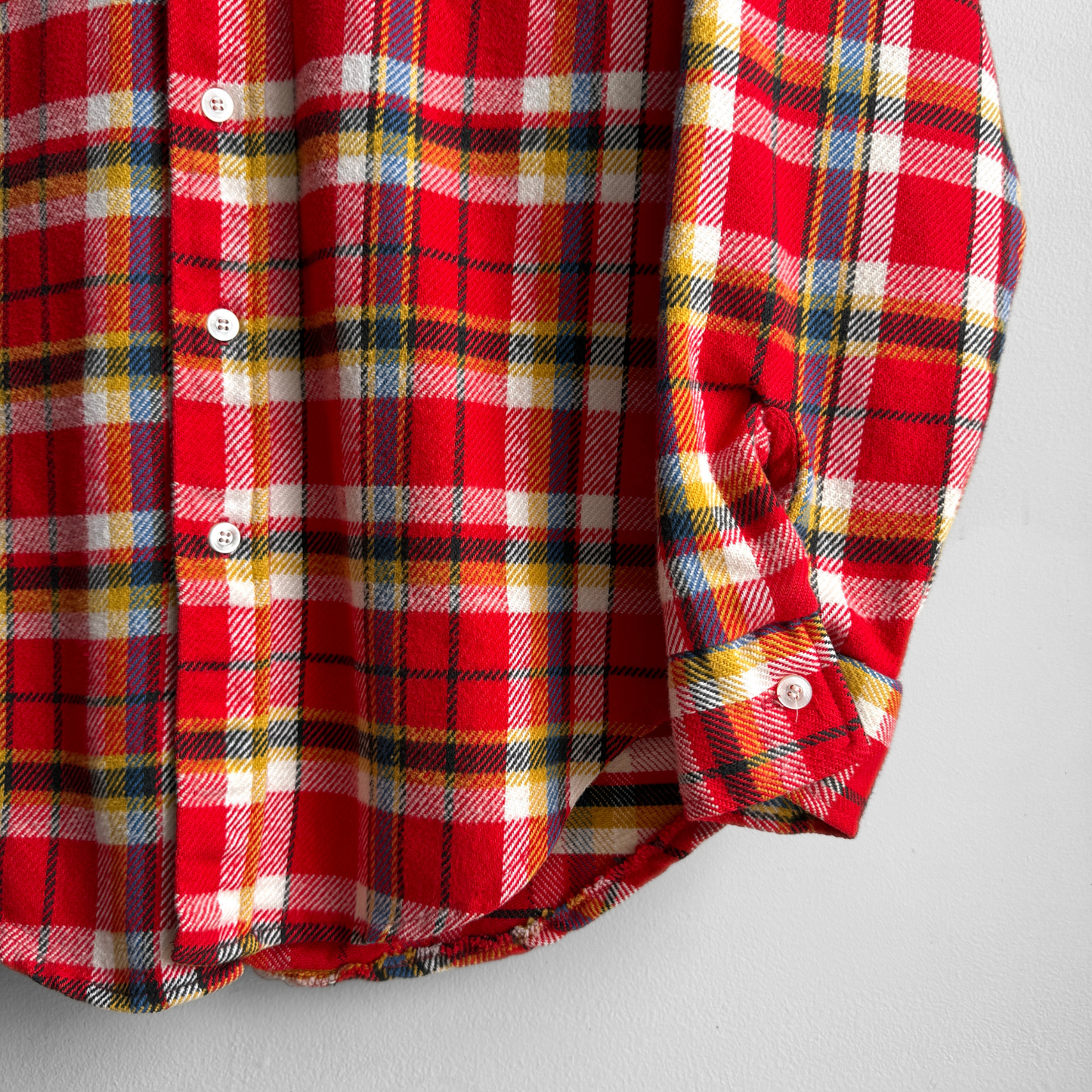 1970s Red Woven Cotton Plaid Flannel Shirt