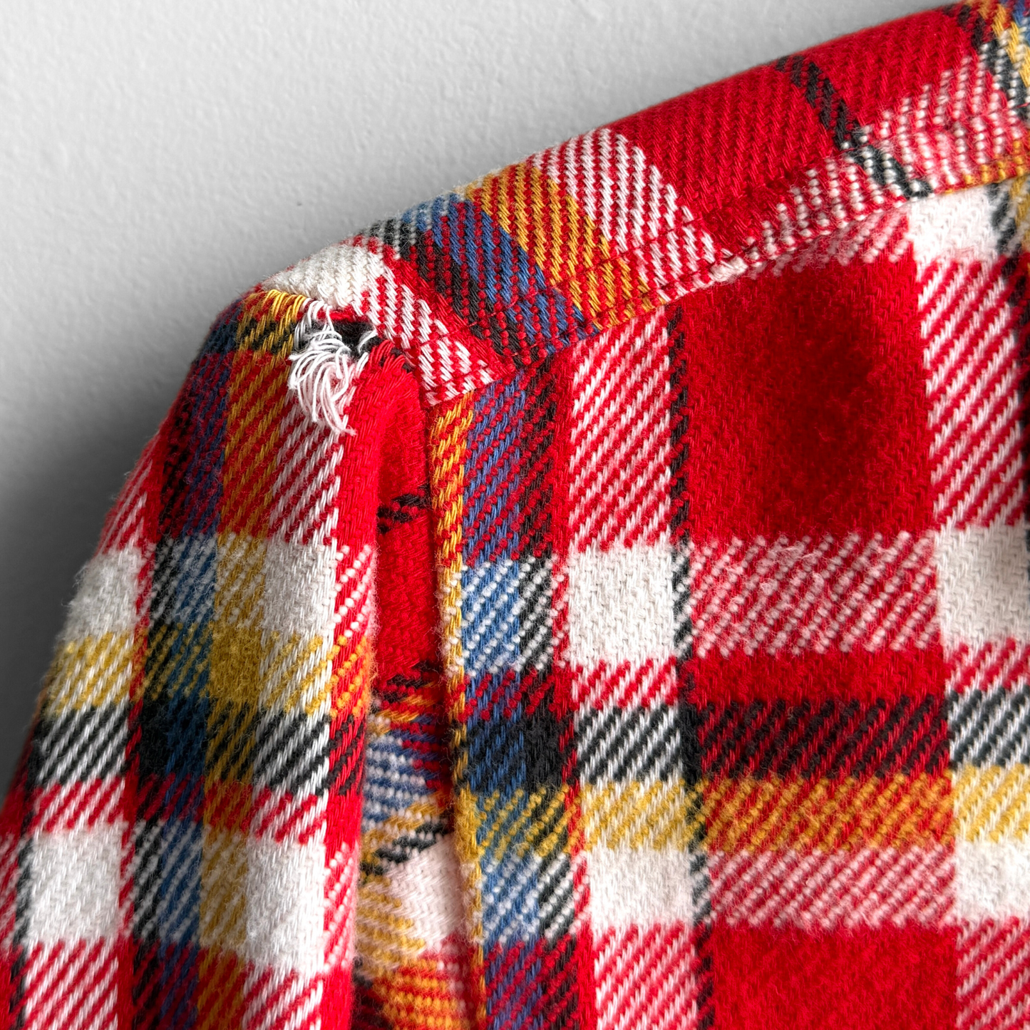 1970s Red Woven Cotton Plaid Flannel Shirt