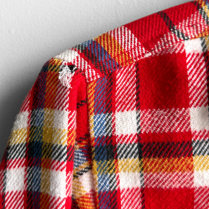 1970s Red Woven Cotton Plaid Flannel Shirt