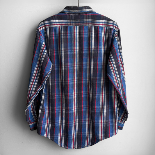 1960s Blue Woven Cotton Plaid Flannel Shirt