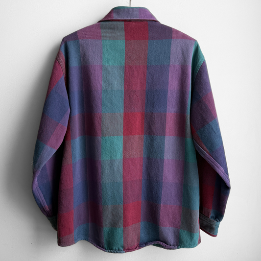 1970s Red & Purple Cotton Plaid Flannel Shirt
