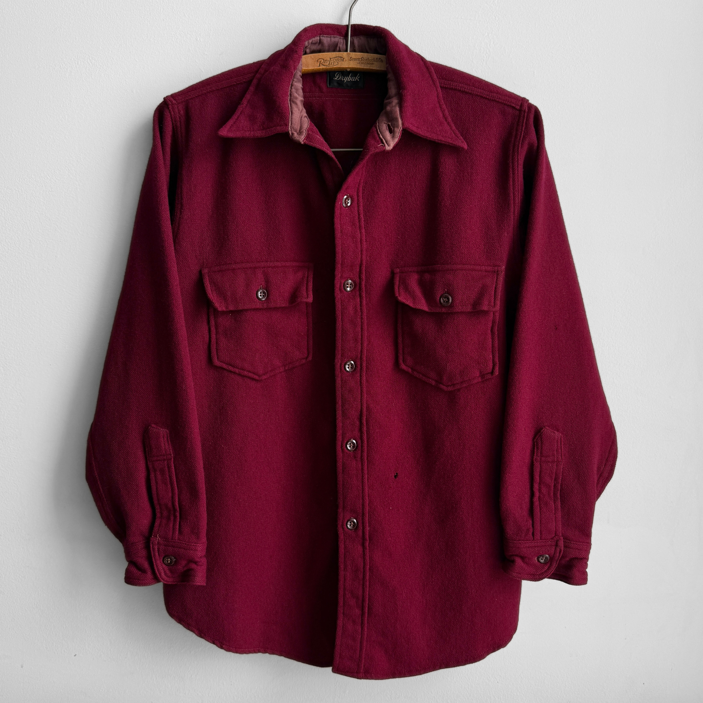 1940s Maroon Red Wool Flannel Shirt
