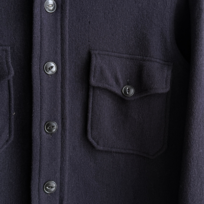 1940s Navy Blue Wool Flannel Shirt