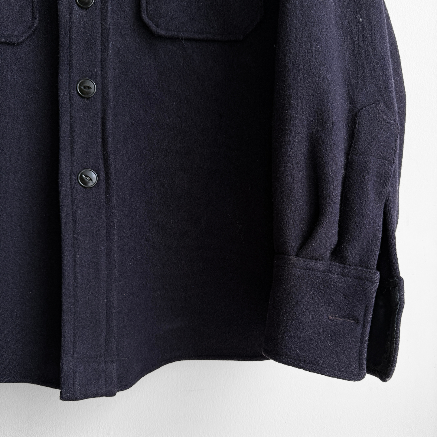 1940s Navy Blue Wool Flannel Shirt