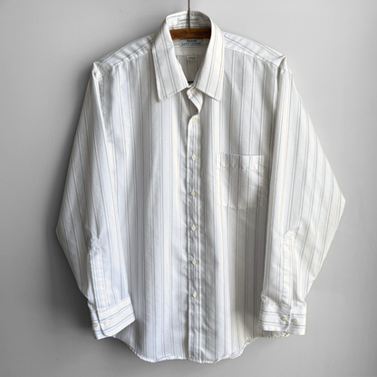 1980s White Striped Print Dress Shirt