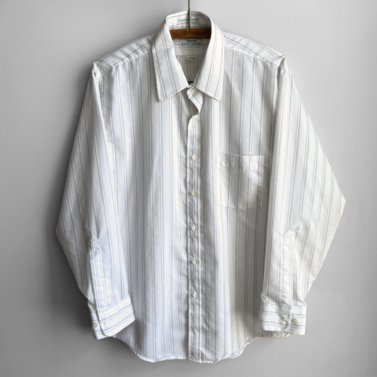 1980s White Striped Print Dress Shirt