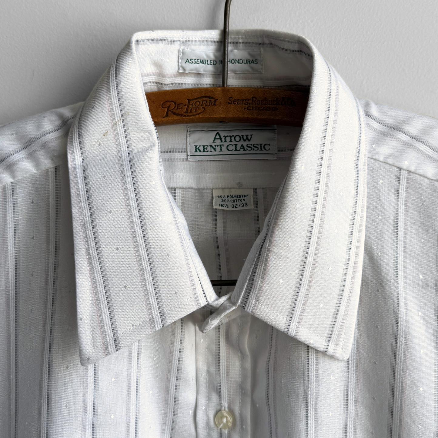 1980s White Striped Print Dress Shirt