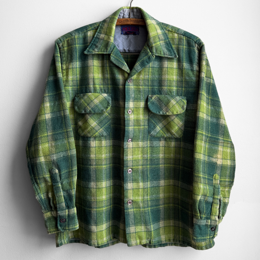 1960s Green Wool Plaid Flannel Shirt