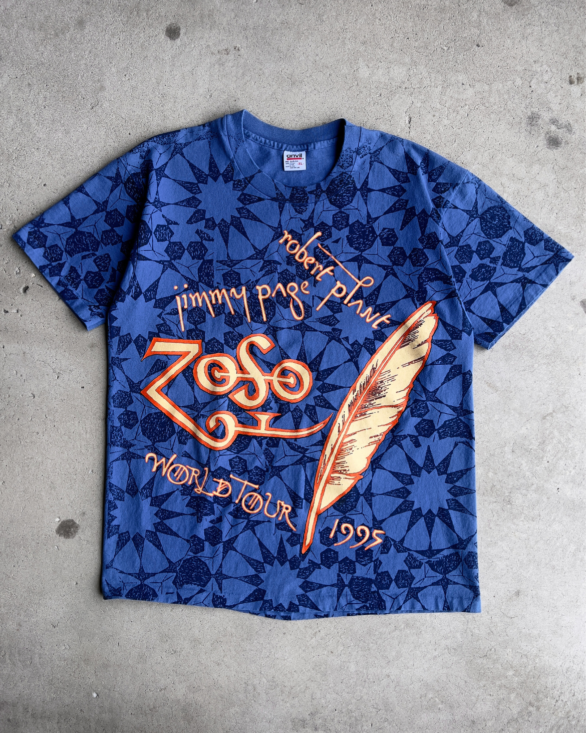 Vintage 1995 Page & Plant Zoso World Tour Kaleidoscope AOP Tee  - Shop ThreadCount Vintage Co.