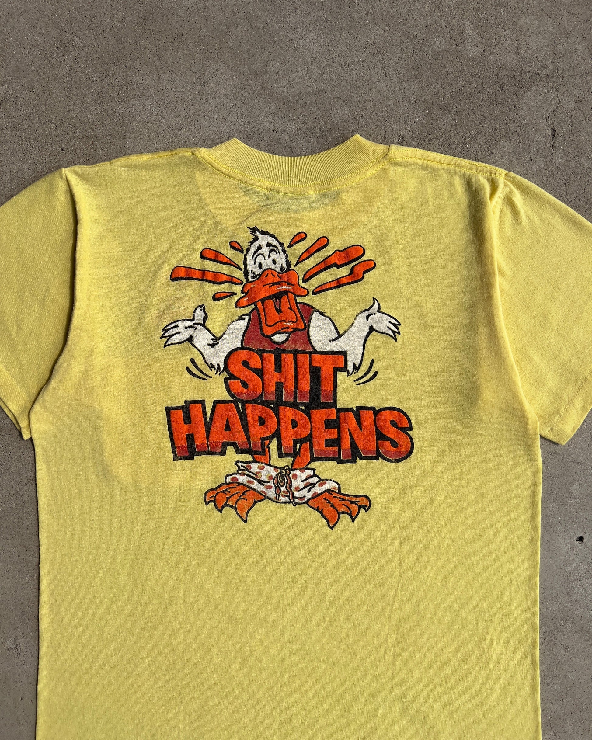 Vintage 1980s Shit Happens Angry Duck Yellow Pocket Tee  - Shop ThreadCount Vintage Co.