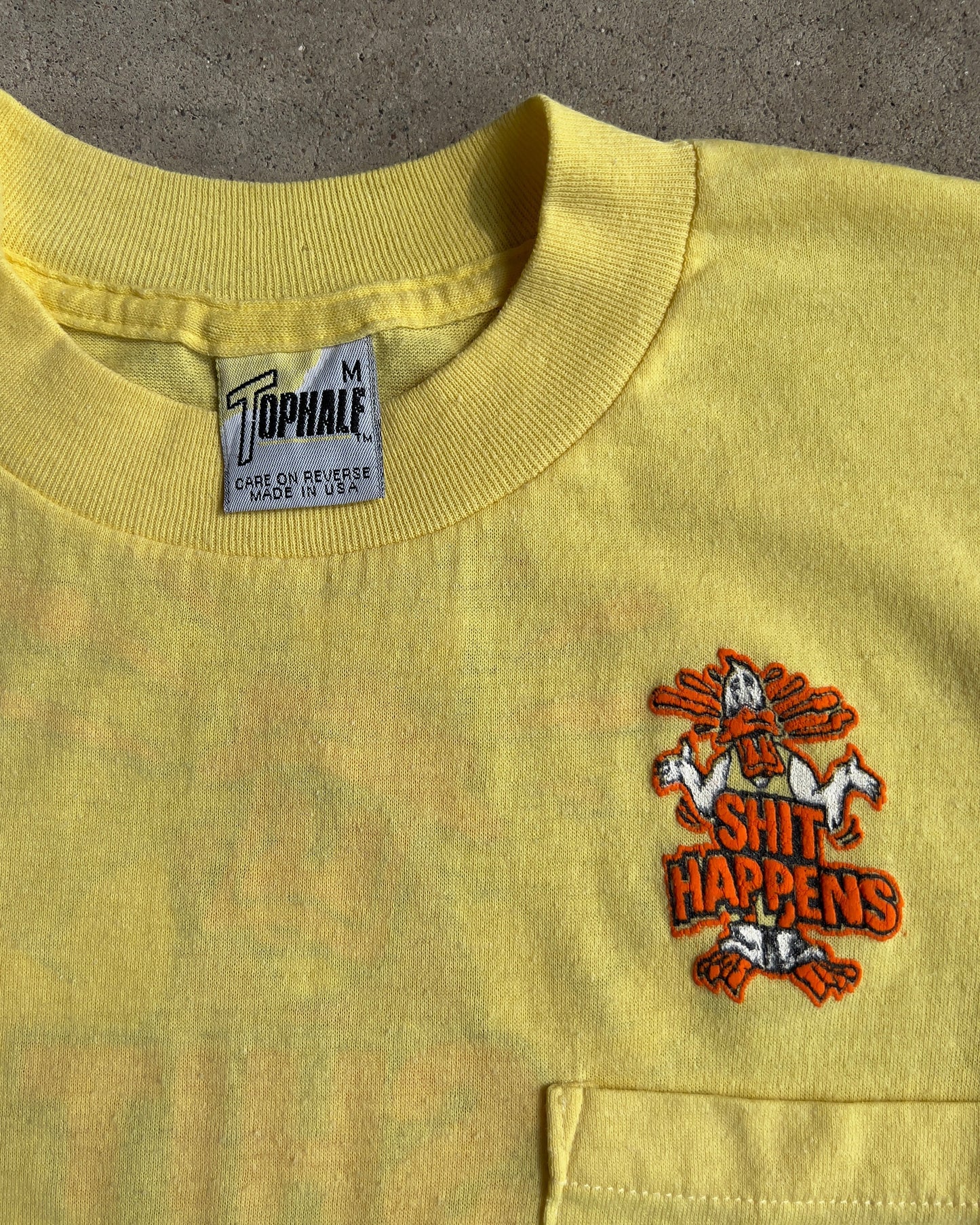 Vintage 1980s Shit Happens Angry Duck Yellow Pocket Tee  - Shop ThreadCount Vintage Co.