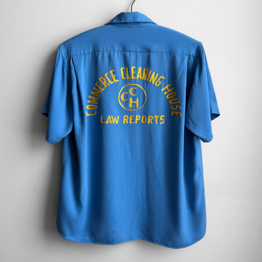 1950s Blue Chainstitch Rayon Bowling Shirt