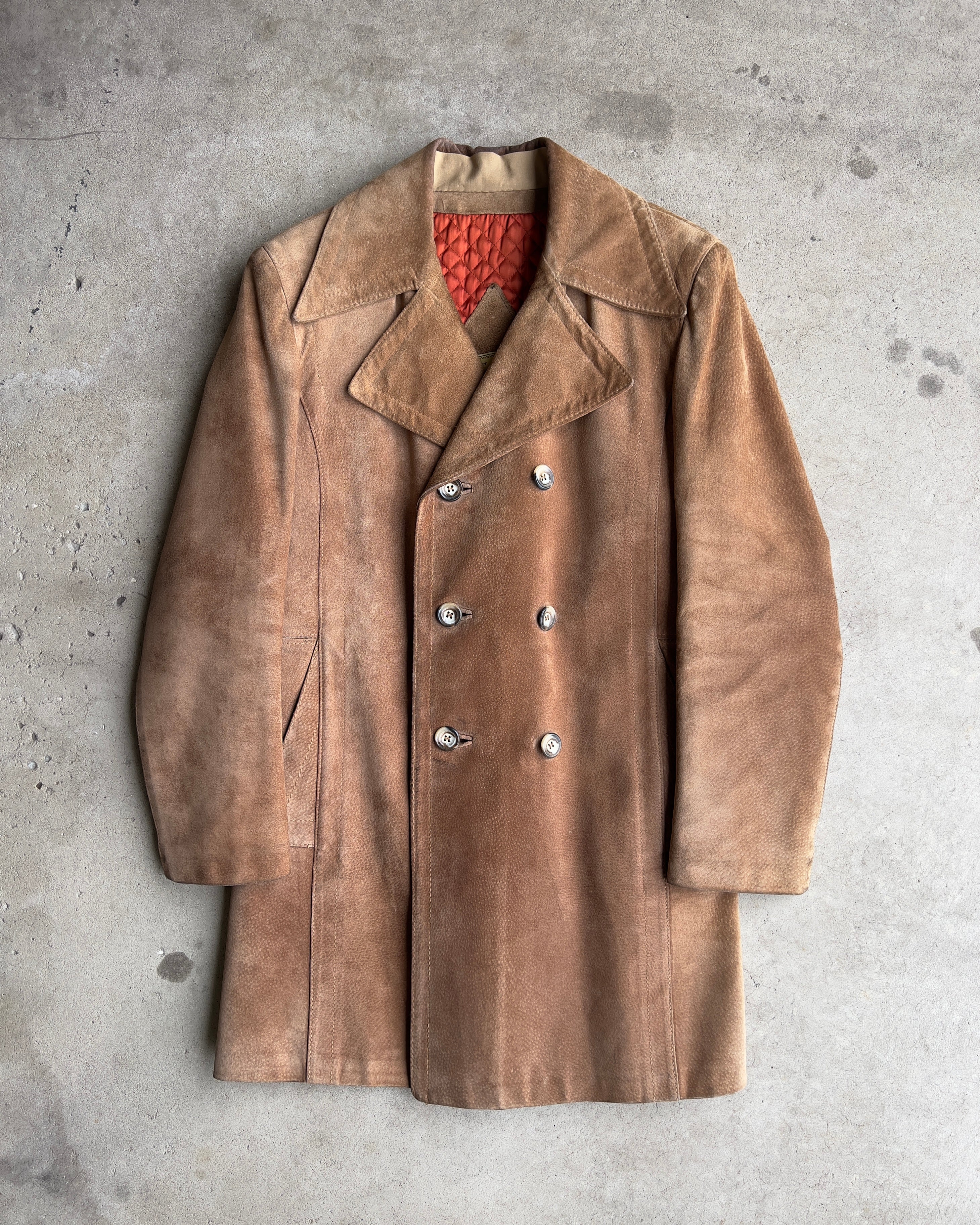 1960s Genuine Suede Leather Satin Lined Trench Coat