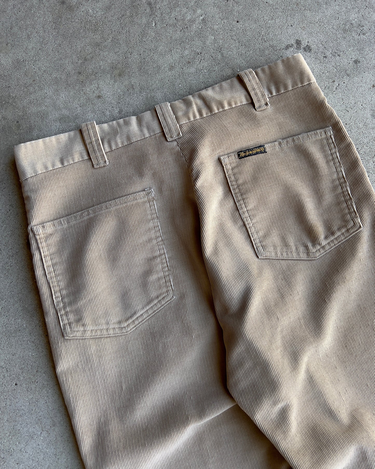 Vintage 1970s Faded Tan Corduroy Flared Snap Pants  - Shop ThreadCount Vintage Co.