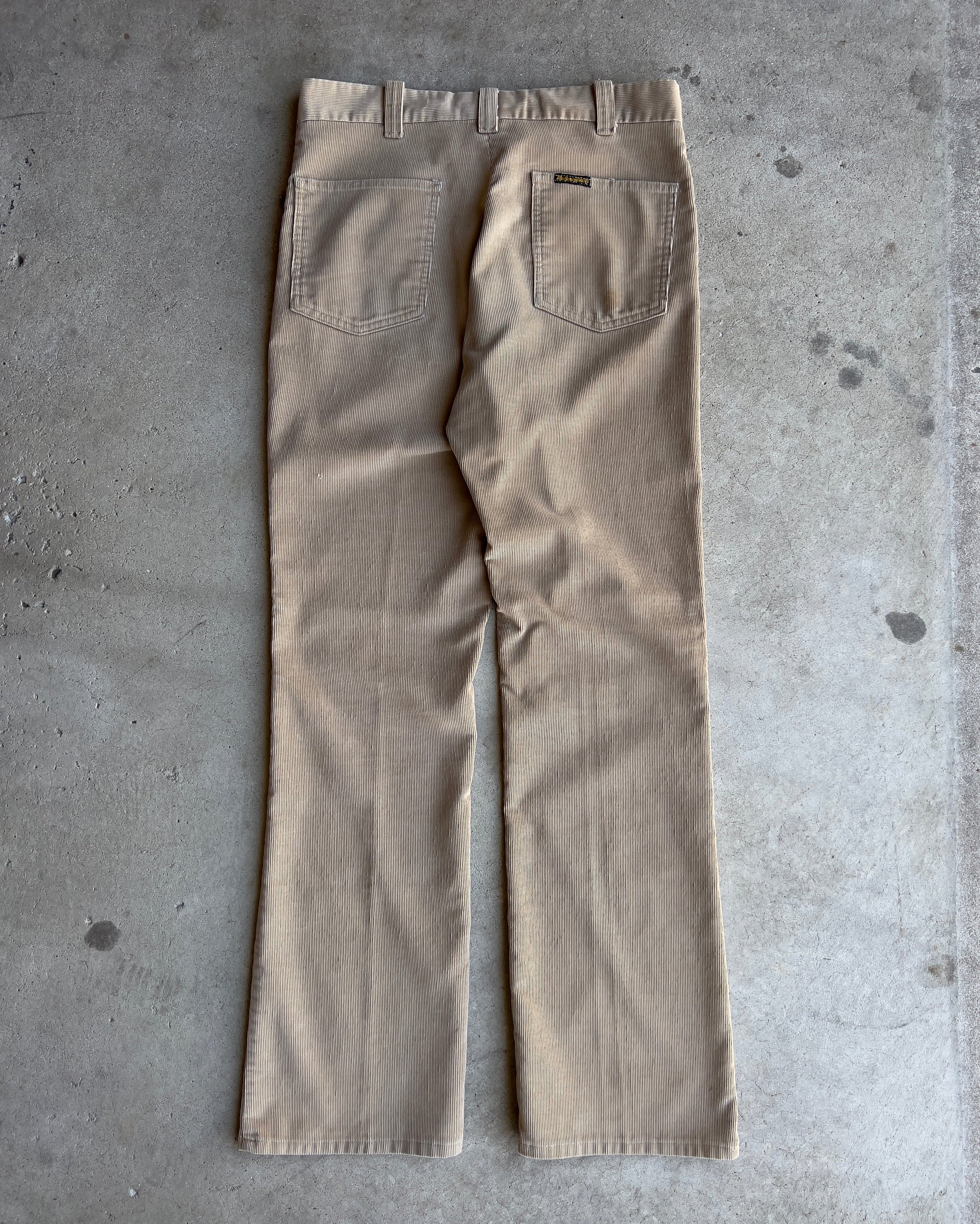 Vintage 1970s Faded Tan Corduroy Flared Snap Pants  - Shop ThreadCount Vintage Co.