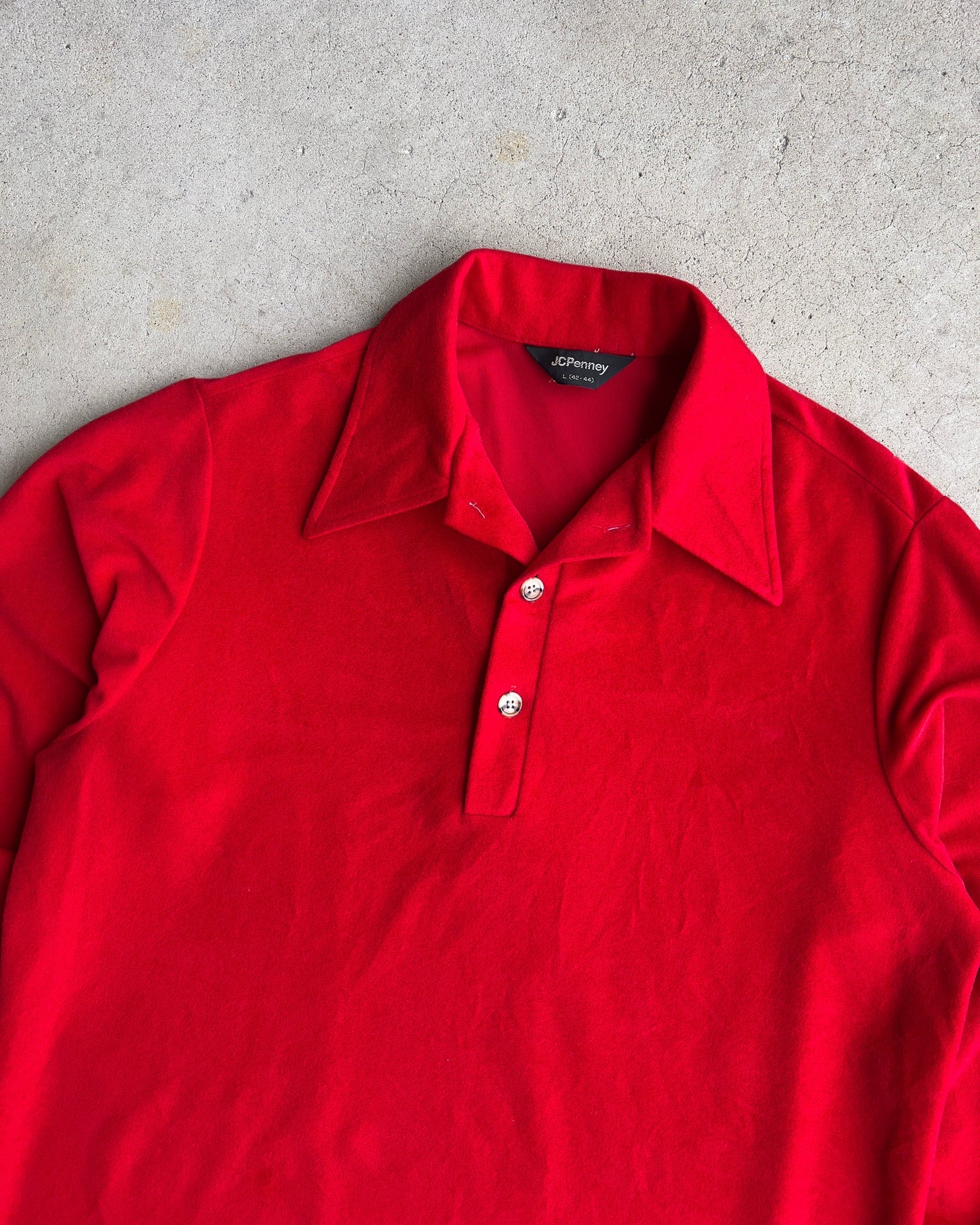 Vintage 1970s Red Velour Quarter Button Up Shirt  - Shop ThreadCount Vintage Co.