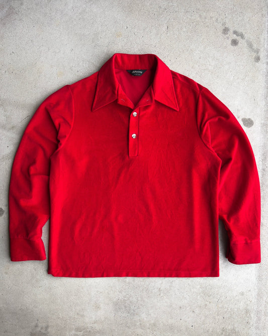 Vintage 1970s Red Velour Quarter Button Up Shirt  - Shop ThreadCount Vintage Co.